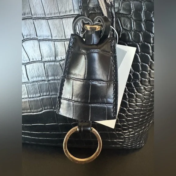 New Day Black Faux Croc Tote Bag Convertible Crossbody - Picture 10 of 14